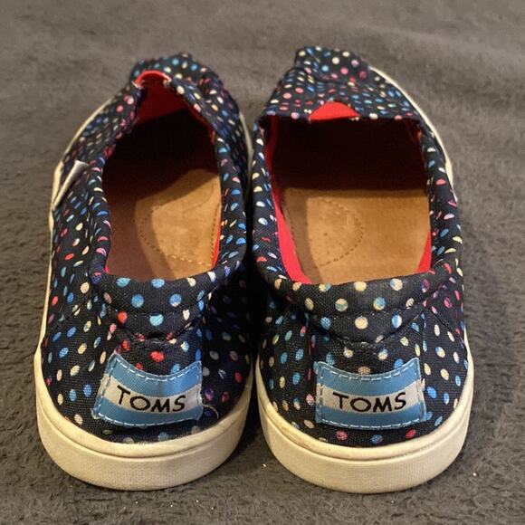 Toms Rainbow Polka Dot on Navy Blue One for One Slip-Ons w/NEW Tote Bag - Picture 5 of 11